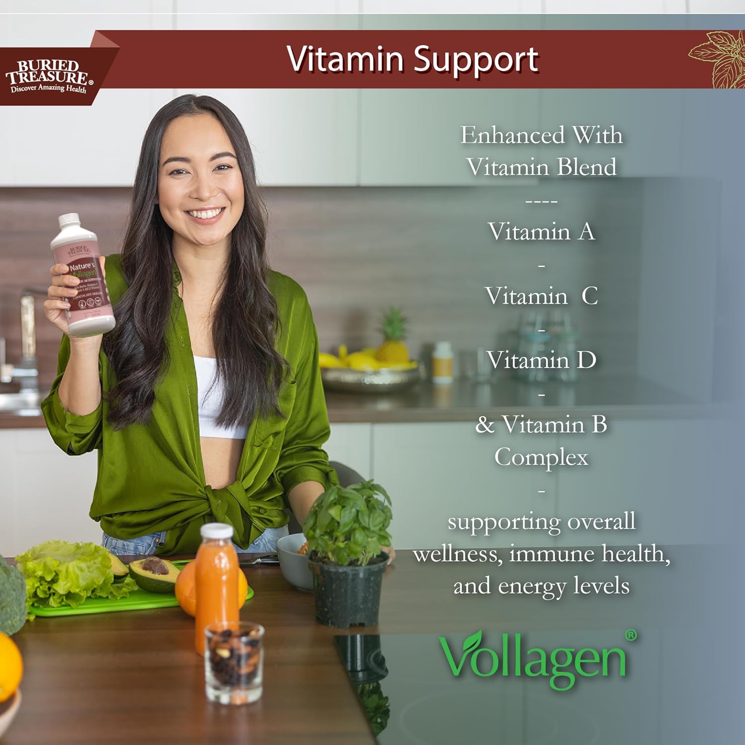 Liquid Vegan Collagen with Biotin, MCT, Vitamin C, and Hyaluronic Acid for Women's Hair, Skin, and Nails Support