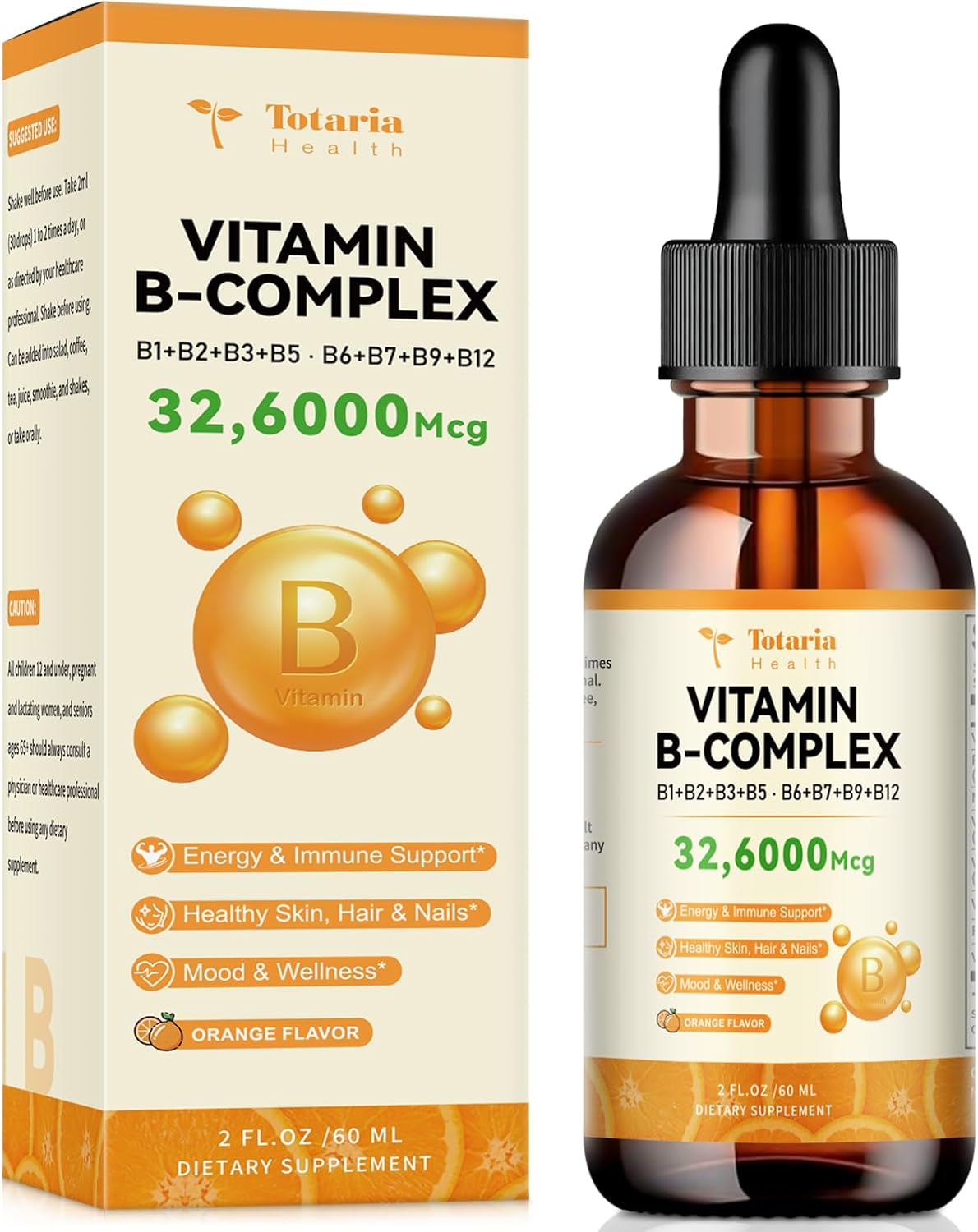 Liquid Vitamin B Complex Supplement with Vitamin B1, B2, B3, B5, B6, B7, B9, B12 - 2 Fluid Ounces