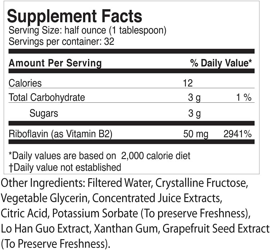 Liquid Vitamin B2 Supplement - 50mg Riboflavin Per Serving - Highly Bioavailable with Rapid-Sorb Technology - 16 fl oz