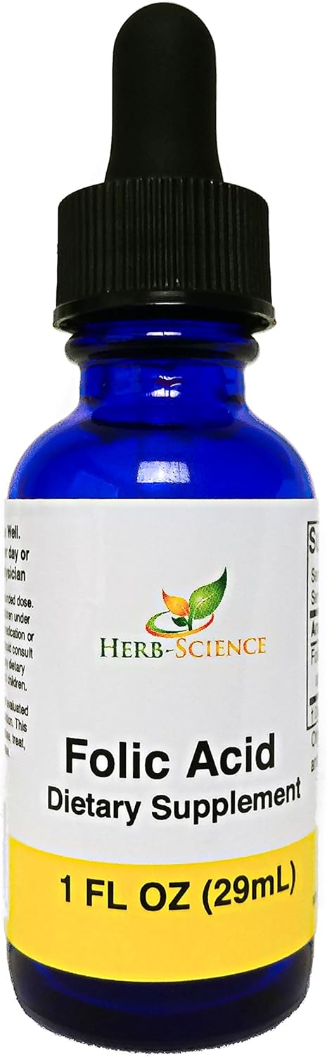 Liquid Vitamin B9 Folic Acid Drops for Brain, Digestive & Liver Support - Gluten-Free, Non-GMO, Vegan - 1 fl. oz.