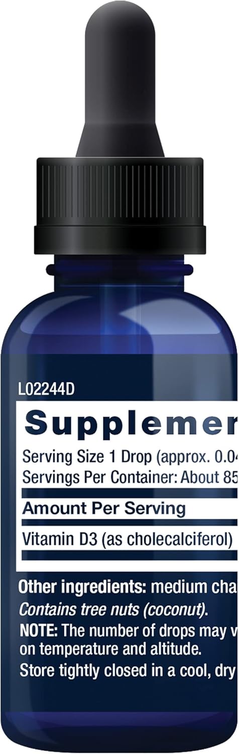 Liquid Vitamin D3 50 mcg (2000 IU) for Immune System and Bone Health - Unflavored, Gluten-Free, Non-GMO - 29.57 ml Bottle