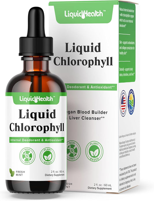 LiquidHealth Chlorophyll Drops - Internal Deodorizer, Liver Detox, Immune Support - Vegan, Non-GMO - Stop Bad Breath, Reduce Appetite - 2 Oz