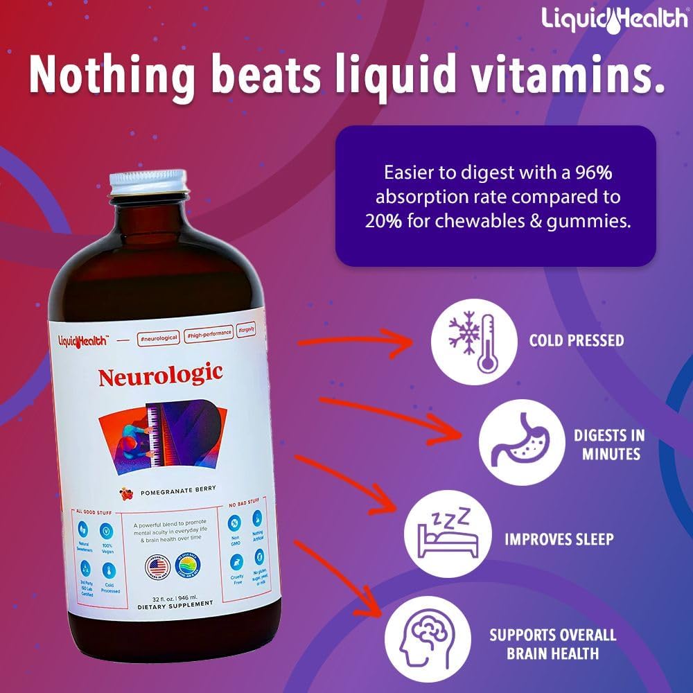 LiquidHealth Complete Adult Multivitamin & Nootropic Bundle - Immune Support, Memory, Focus - Vegan, Non-GMO Formula