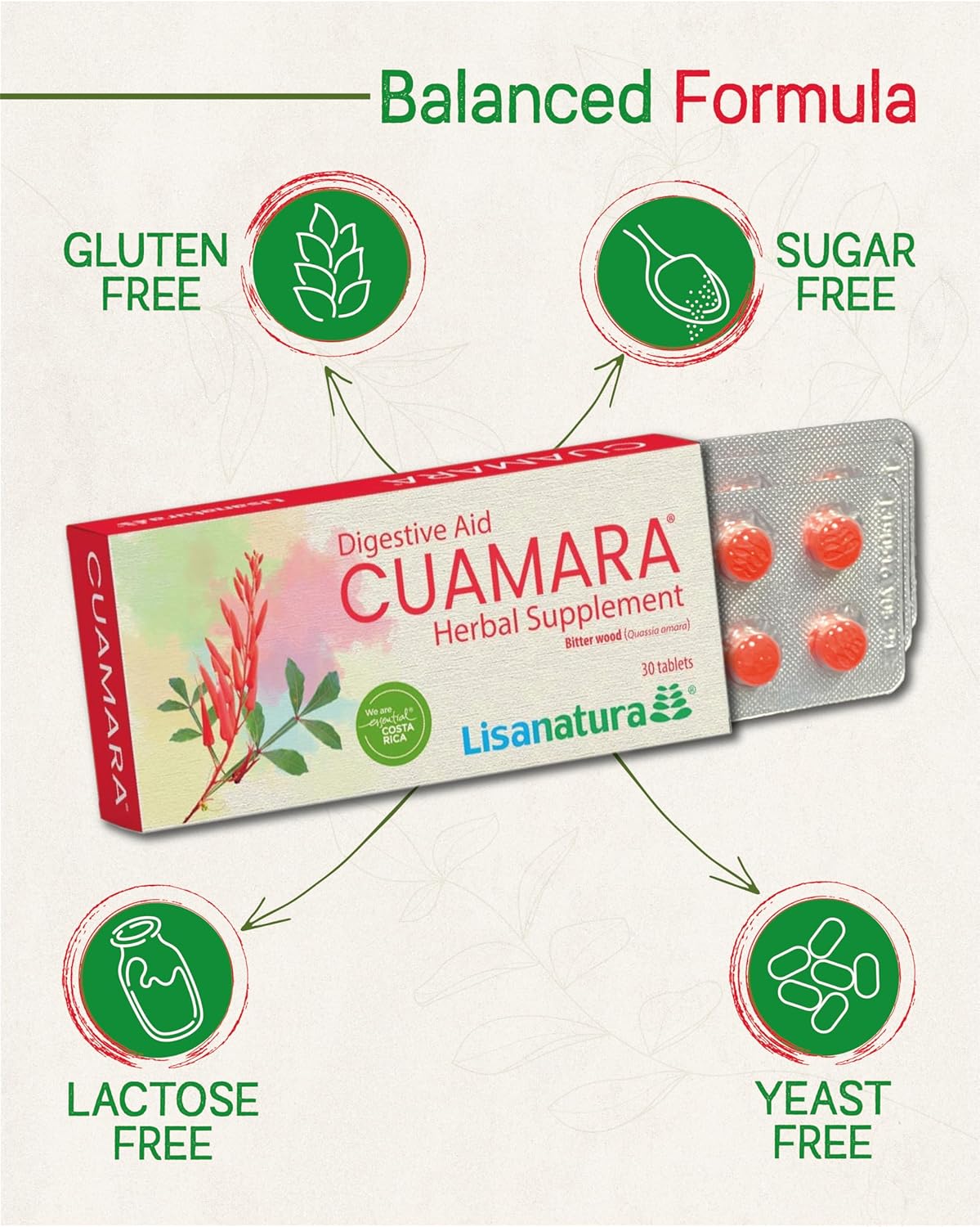 Lisanatura Cuamara Herbal Supplement: 30 Tablets - Sugar, Gluten, & Lactose Free