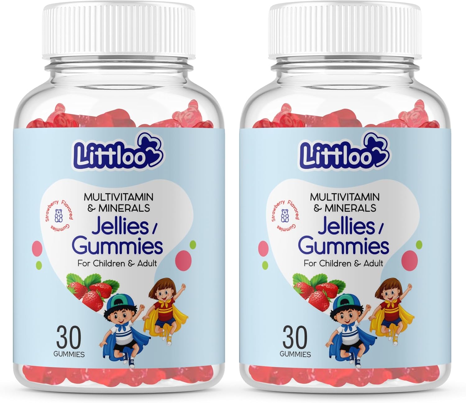 LITTLOO Kids Multivitamin Gummies: 60 Strawberry Flavoured Gummies for Energy & Immunity