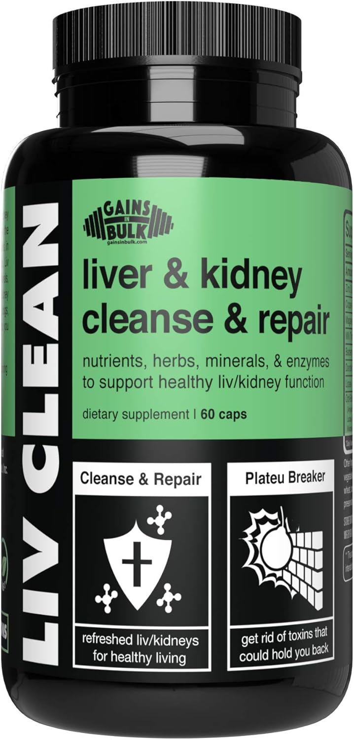 LIV Clean Liver and Kidney Cleanse & Repair Supplement | Supports Healthy Function | Beet Fiber Capsules | 60 Vegetarian Capsules | Gains in Bulk