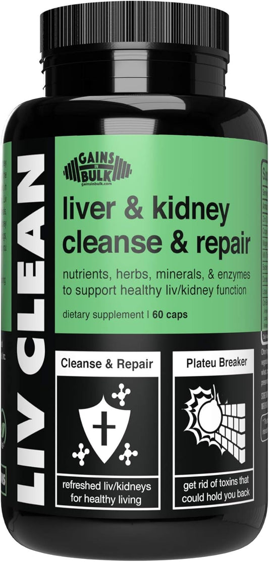 LIV Clean Liver and Kidney Cleanse & Repair Supplement | Supports Healthy Function | Beet Fiber Capsules | 60 Vegetarian Capsules | Gains in Bulk