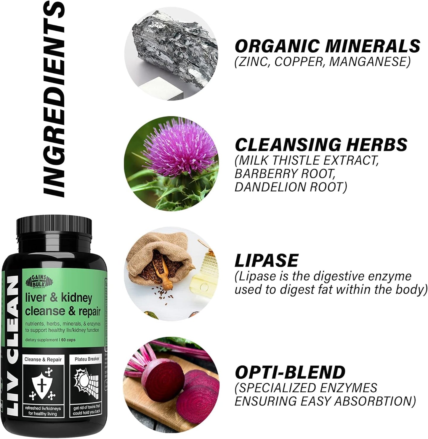 LIV Clean Liver and Kidney Cleanse & Repair Supplement | Supports Healthy Function | Beet Fiber Capsules | 60 Vegetarian Capsules | Gains in Bulk