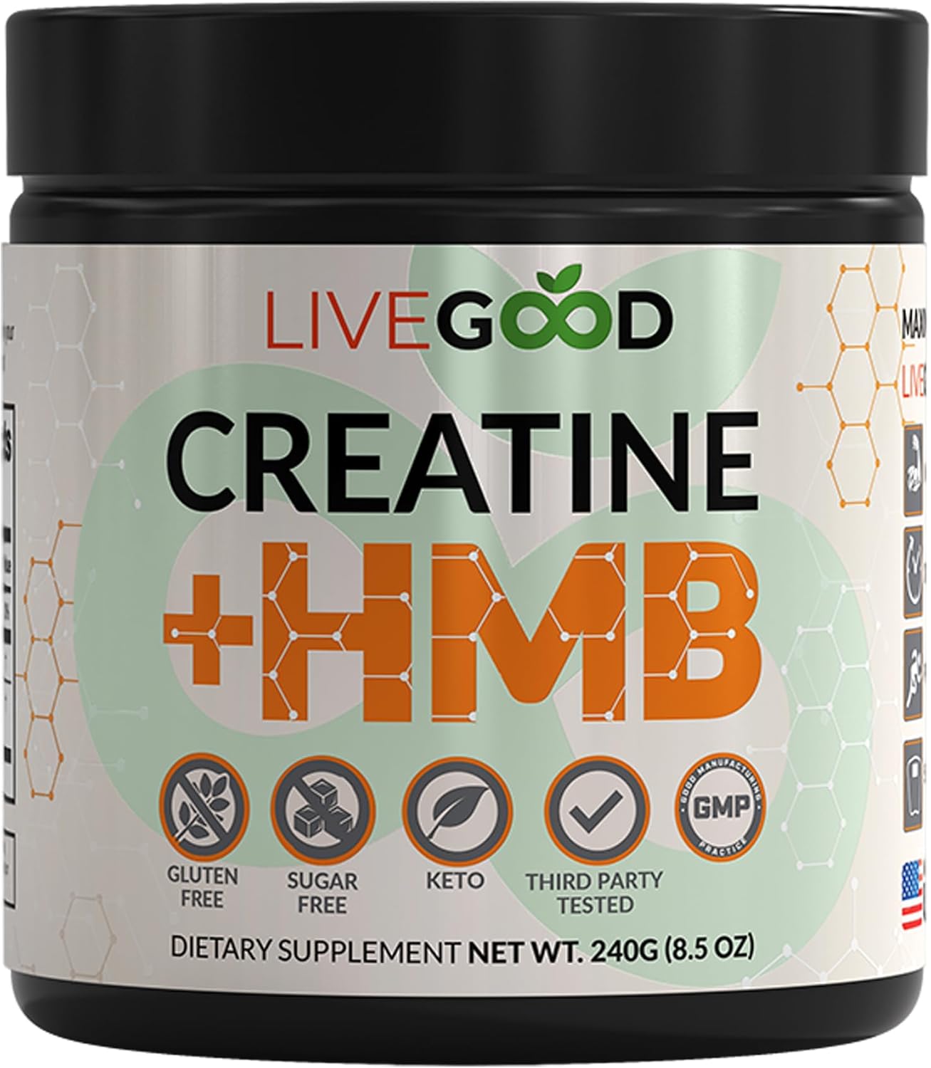 LIVEGOOD™ Creatine Plus HMB Supplement - Boost Muscle Strength & Recovery with 3g HMB - 8.5oz Jar