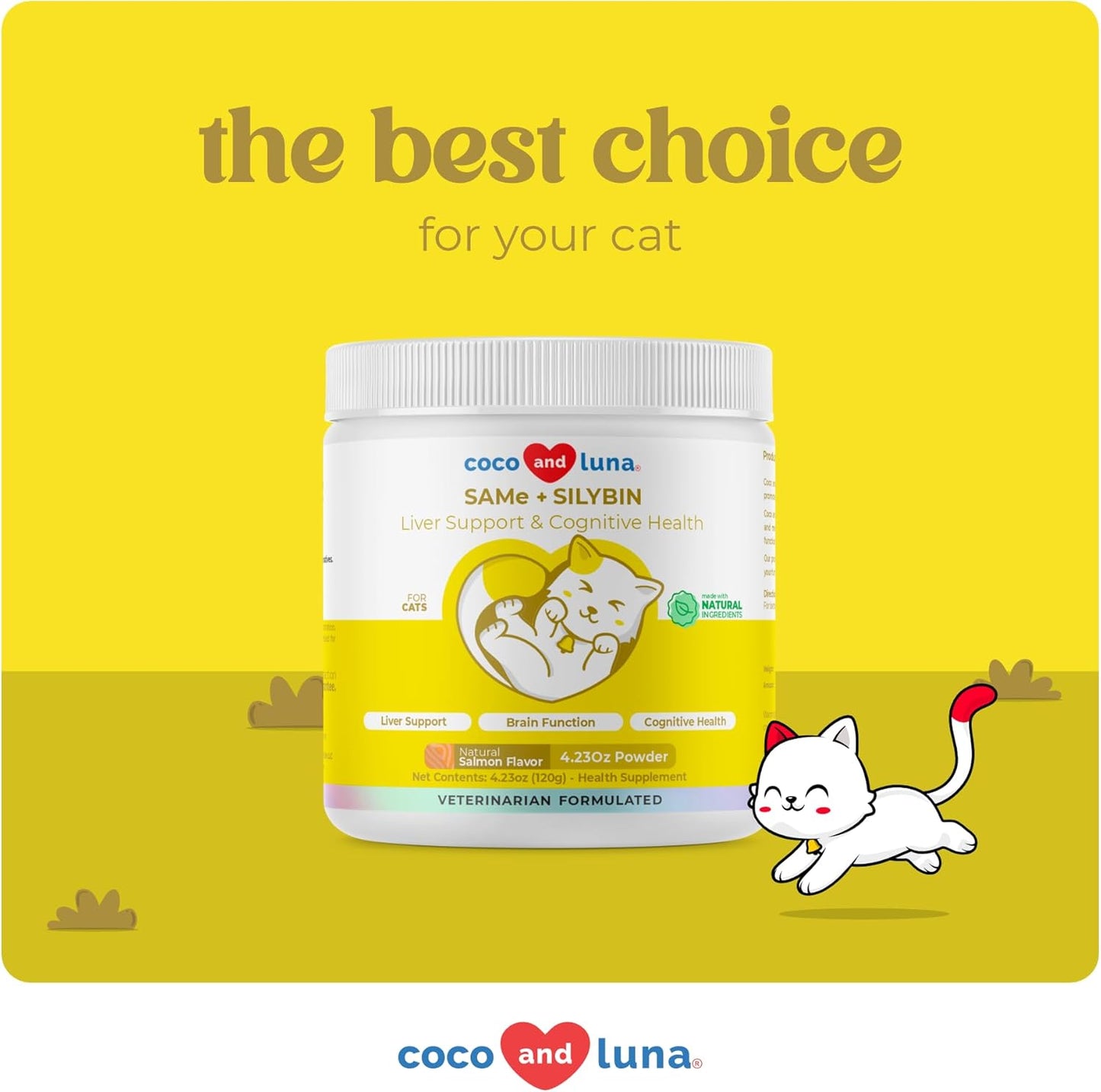 Liver and Cognitive Support Powder for Cats with Coco and Luna Same, Silybin, and S-Adenosyl-L-Methionine - 120g Liver Supplement