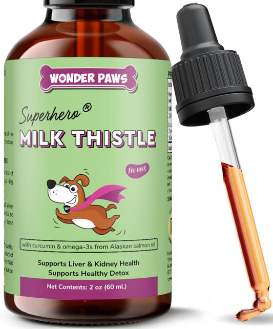 Liver and Kidney Support Supplement for Dogs with Milk Thistle, Wild Alaskan Salmon Oil, and Curcumin - Detox and Hepatic Support - Omega 3 EPA & DHA - 2 Oz