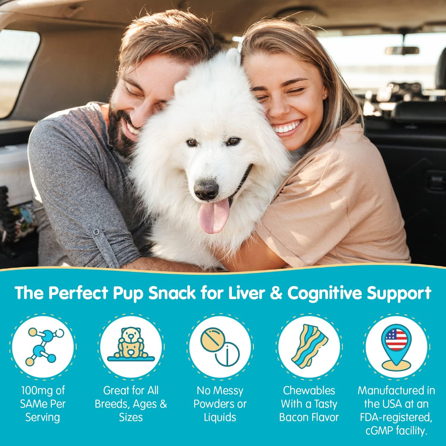 Liver & Brain Support Supplement for Dogs - Same S-Adenosyl-L-Methionine Hepatic Formula - Bacon Flavored Chewable Tablets - 30 Count