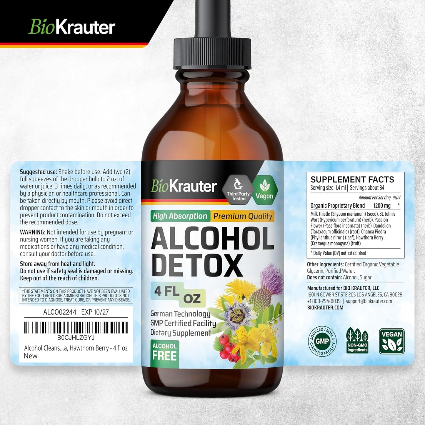 Liver Cleanse Alcohol Detox Tincture - Milk Thistle & Dandelion Formula - Vegan Liquid Extract - 4 Fl.Oz.
