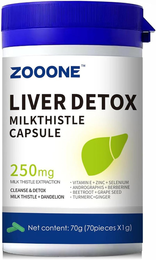 Liver Cleanse Detox Capsules with Milk Thistle, Dandelion, Turmeric & Ginger - Gallbladder & Kidney Support Supplement (70 Caps)