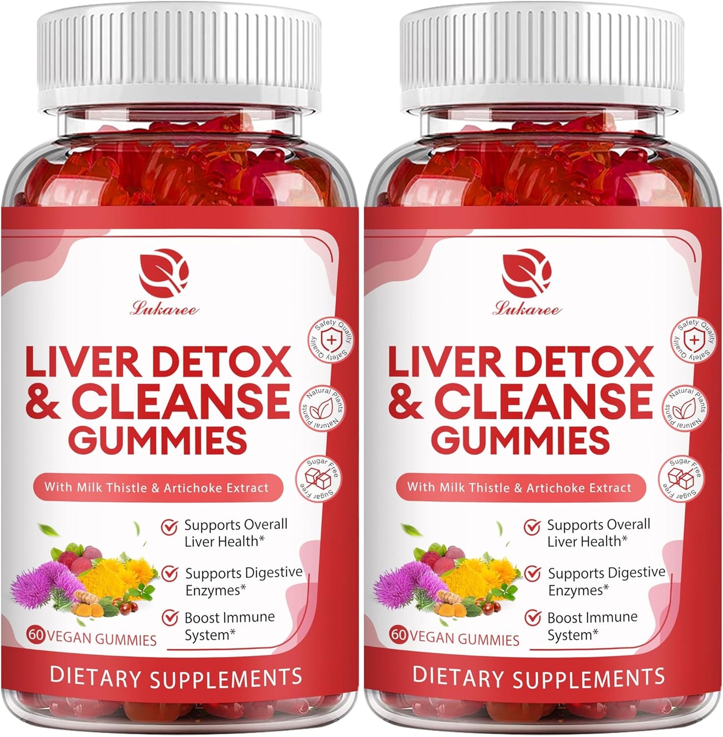 Liver Cleanse Detox Gummies with 24 Powerful Herbs including Milk Thistle, Dandelion, Artichoke Extract, and Elderberry - 120 Count - Raspberry Flavor - No Added Sugar