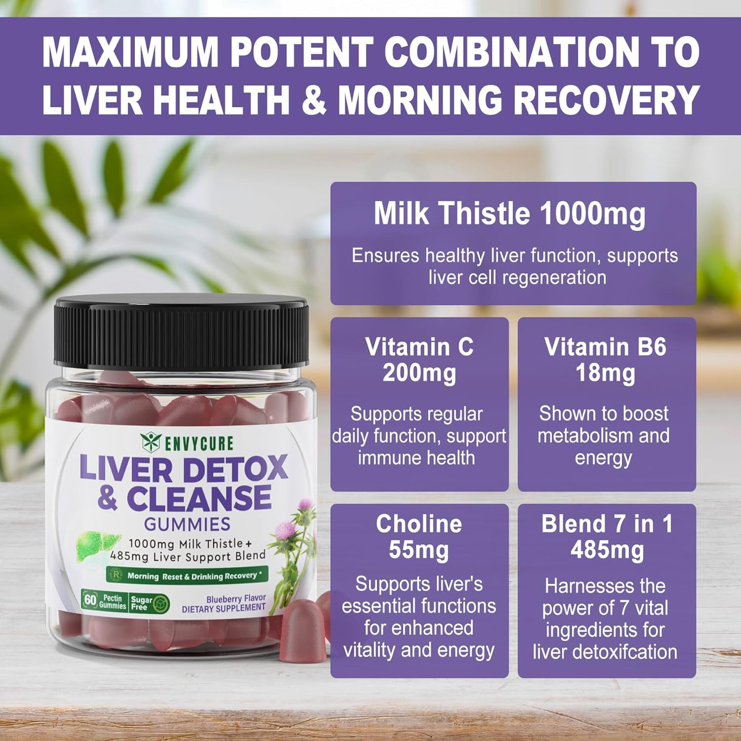 Liver Cleanse Detox Gummies with Milk Thistle 1000mg - Herbal Liver Supplement for Men & Women, Vegan, 120 Count