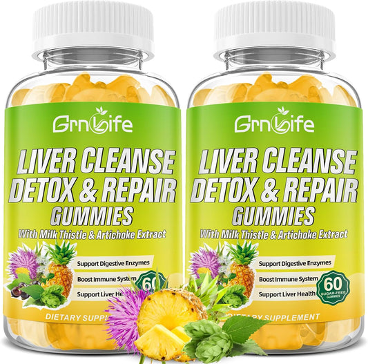Liver Cleanse Detox Gummies with Milk Thistle 3000mg - 24-in-1 Liver Health Supplement - Sugar Free Pineapple Flavor - 120 Count