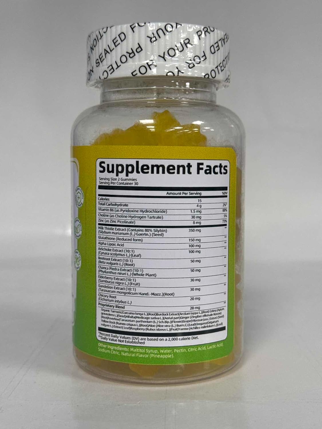 Liver Cleanse Detox Gummies with Milk Thistle, Dandelion, Artichoke, Elderberry - 120 Count, Sugar-Free Pineapple Flavor