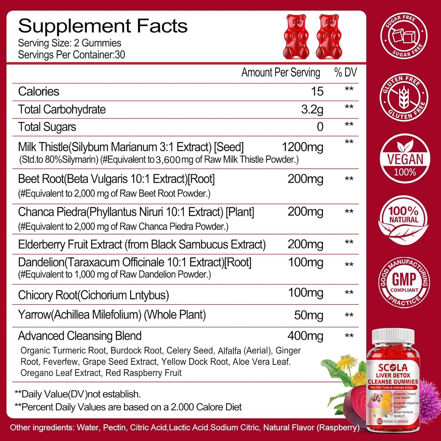 Liver Cleanse Detox Gummies with Milk Thistle, Turmeric, Beet Root, Dandelion - Supports Liver Health - 120 Vegan Liver Gummies