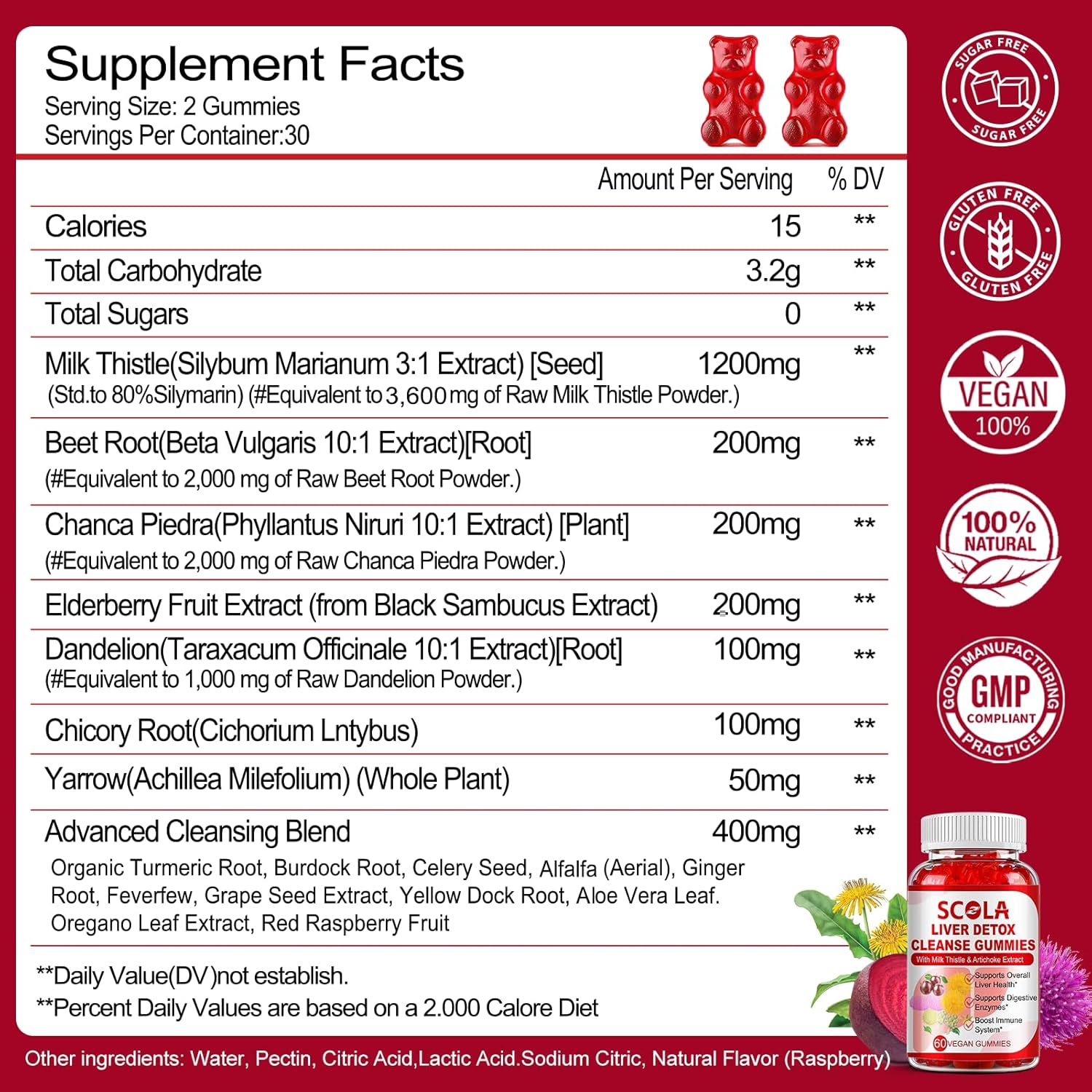 Liver Cleanse Detox Gummies with Milk Thistle, Turmeric, Beet Root, Dandelion - Supports Liver Health - 120 Vegan Liver Gummies