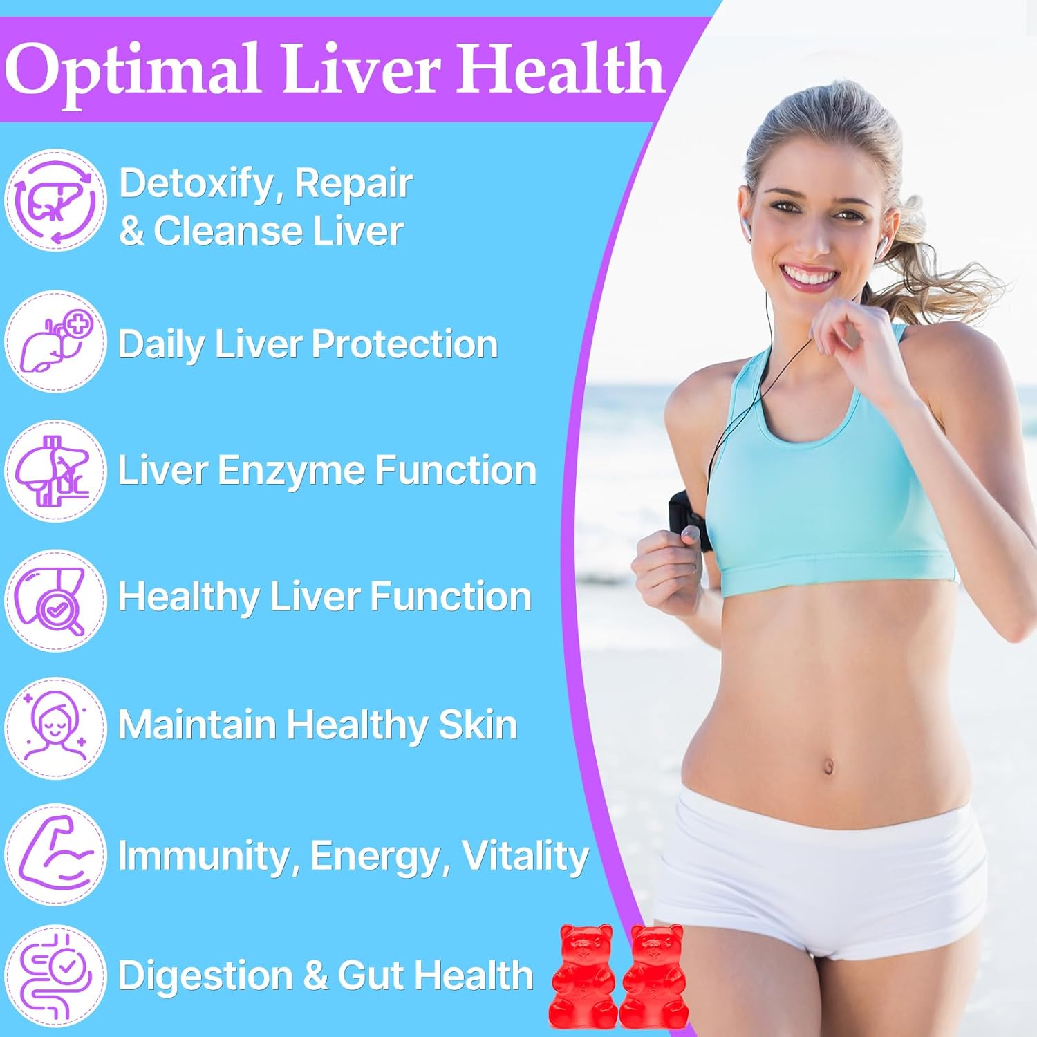 Liver Cleanse Detox Gummies with Milk Thistle, Turmeric, Dandelion Root & Artichoke - 3000mg Liver Support & Renewal, Antioxidant, Gut & Skin Health - 60 Fruit Flavor Gummies