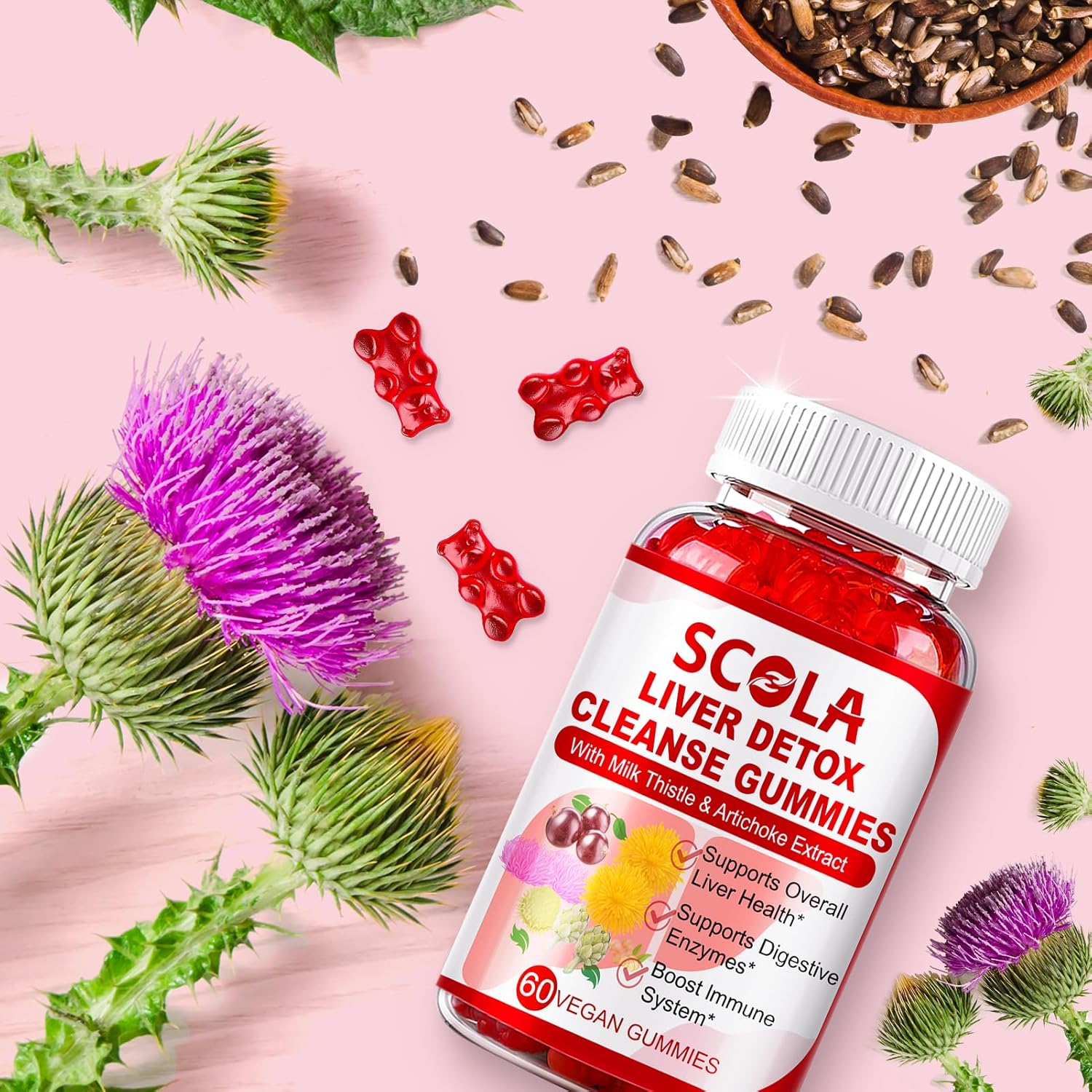 Liver Cleanse Detox Gummies with Milk Thistle, Turmeric, Beet Root, Dandelion - Supports Liver Health - 120 Vegan Liver Gummies