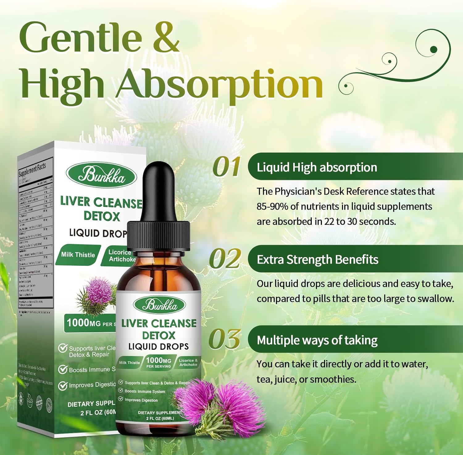 Liver Cleanse & Detox Liquid Drops - Milk Thistle with Dandelion & Licorice - Liver Health Support Tincture 4 Fl Oz