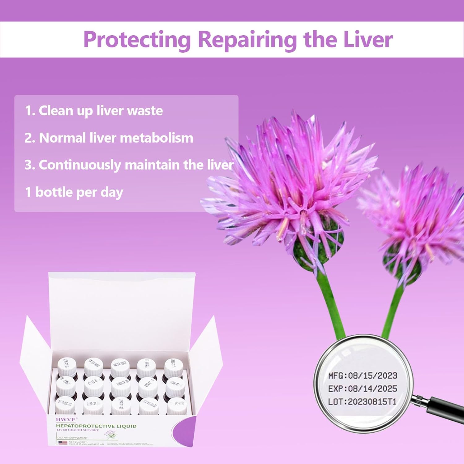 Liver Cleanse Detox Liquid with Milk Thistle - 15 Bottles, 7.5 FI oz Liver Protection Drops with Silymarin and FDP Cell Energy for Liver Repair and Detoxification