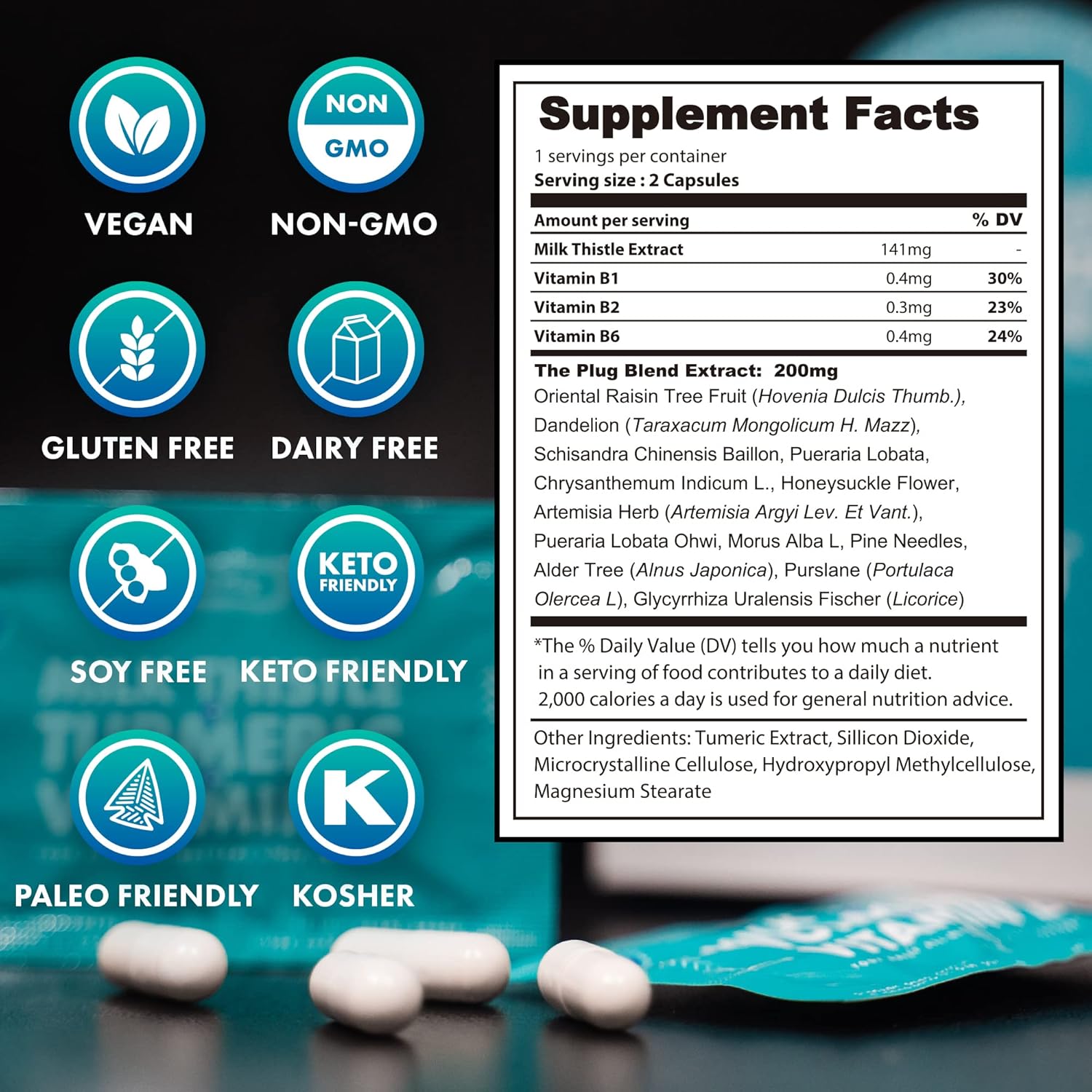 Liver Cleanse Detox Pills with Milk Thistle & Turmeric - Fatty Liver Support Supplement - Herbal Capsules for Healthy Digestive & Immune System - Vitamin B Liver Repair Formula