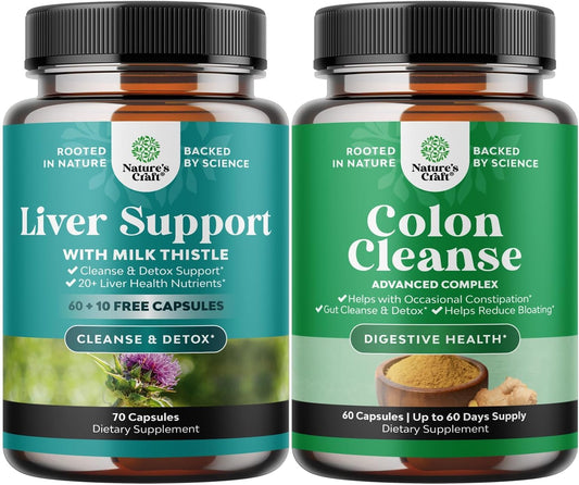 Liver Cleanse Detox & Repair Complex with Colon Cleanser & Detox Bundle - Herbal Liver Support Supplement with Silymarin Milk & Lactobacillus Acidophilus Probiotic - Body Cleanse Kit