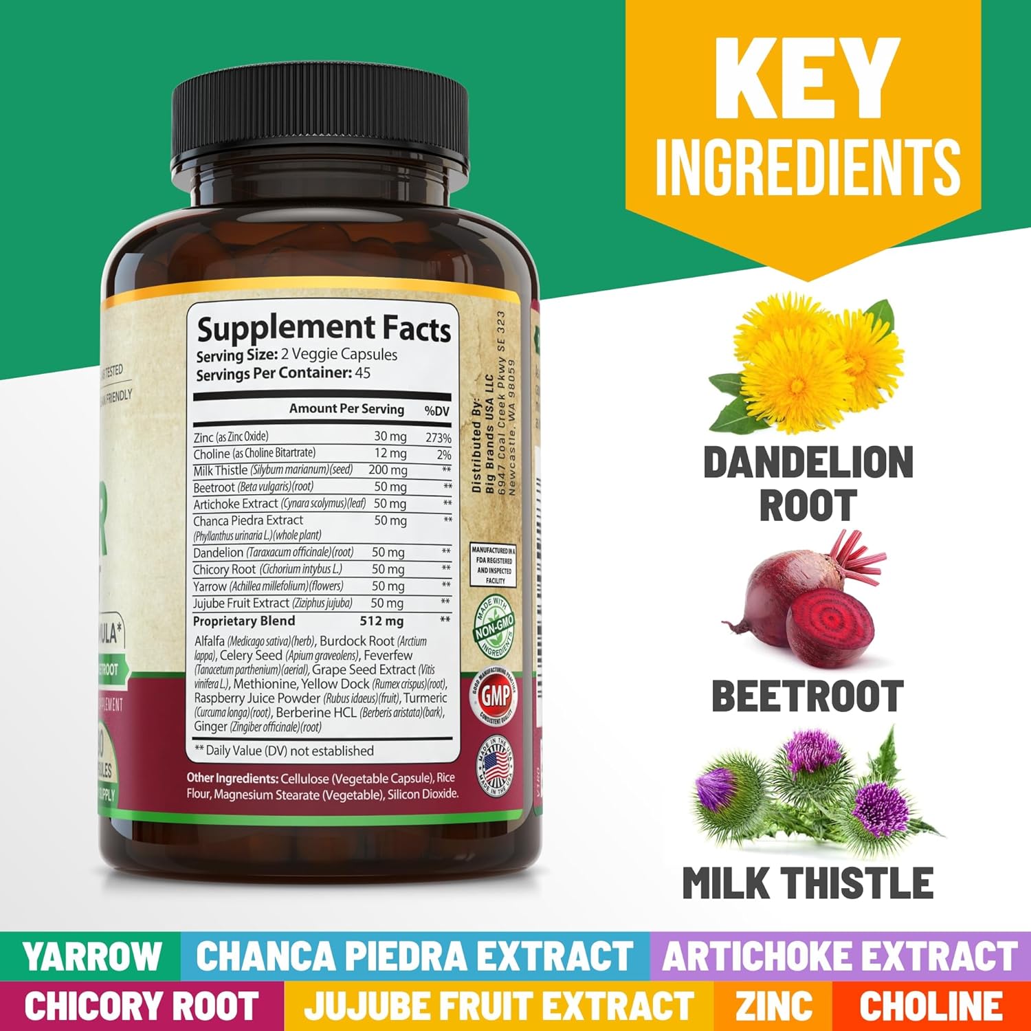 Liver Cleanse Detox & Repair Formula - Organic Support Supplement for Men and Women - 90 Pills for Liver Repair & Detox - 512mg (45-Day Supply)