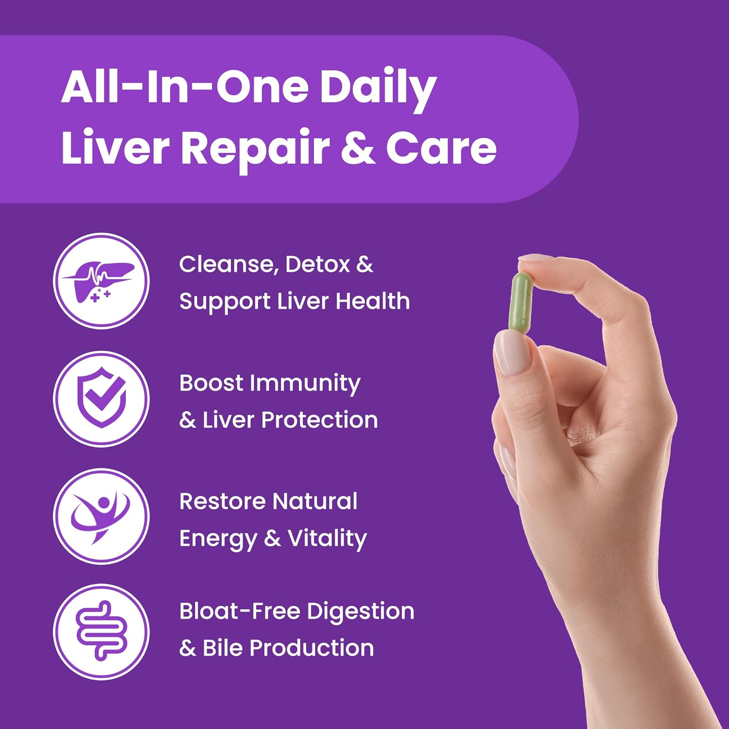 Liver Cleanse Detox & Repair Supplement with 20+ Herbs - Milk Thistle, Artichoke, Dandelion - 60 Capsules