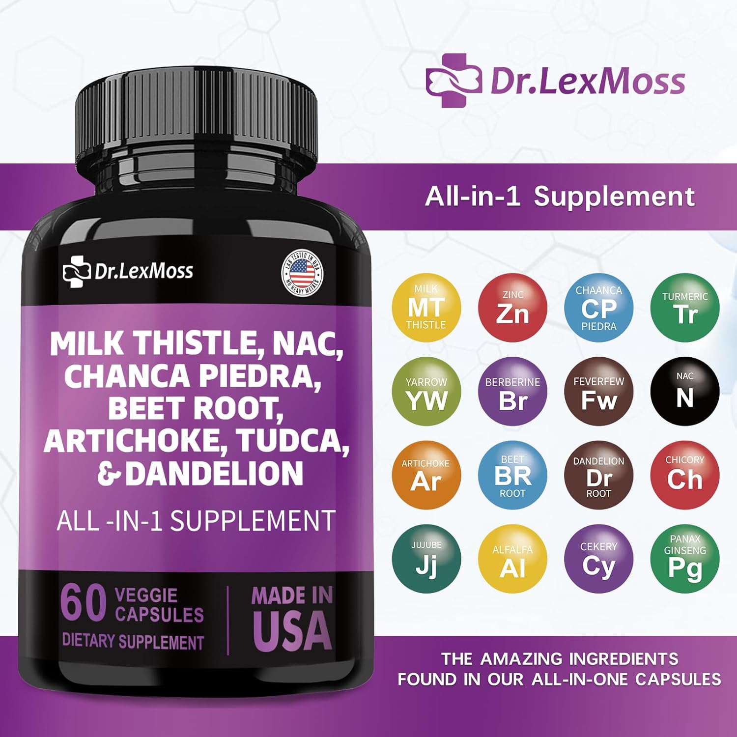Liver Cleanse Detox & Repair Supplement with Milk Thistle, Chanca Piedra, Artichoke, Beet Root, Dandelion Root - 60 Capsules