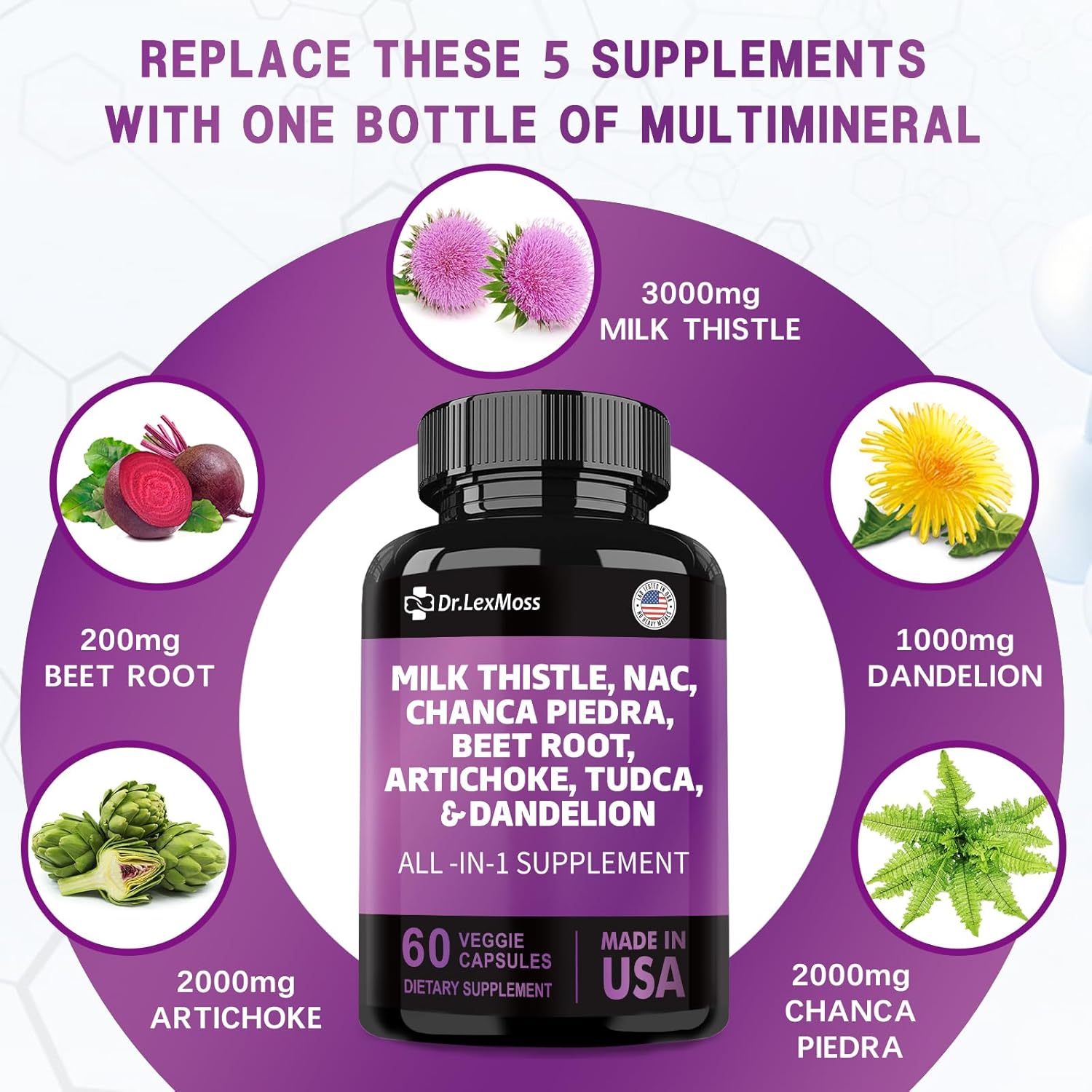 Liver Cleanse Detox & Repair Supplement with Milk Thistle, Chanca Piedra, Artichoke, Beet Root, Dandelion Root - 60 Capsules