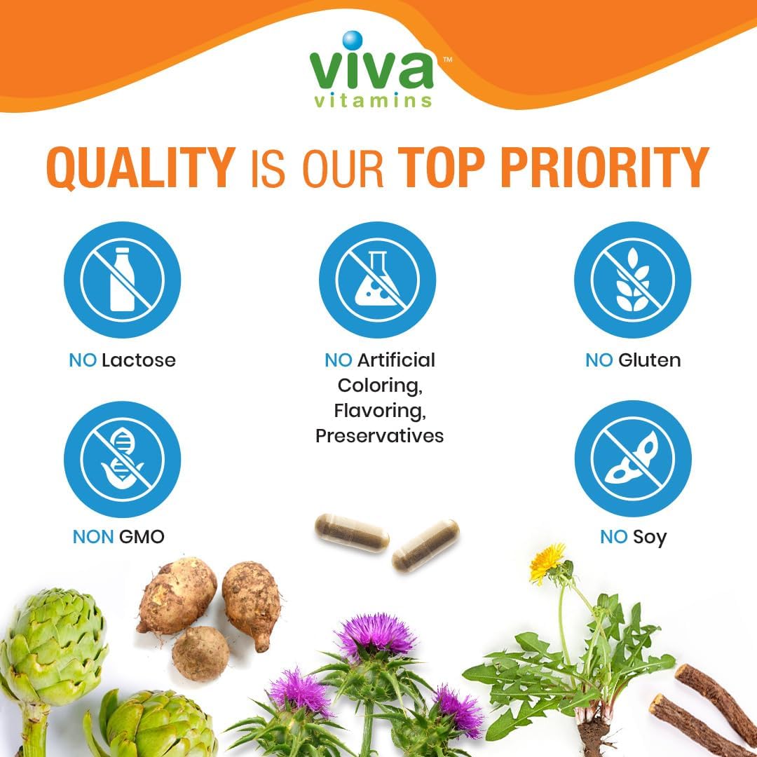 Liver Cleanse Detox & Repair Supplement with Milk Thistle & Artichoke Extract - Viva Vitamins Liver Blend for Optimal Liver Support, Vegan, Gluten Free, Non-GMO, 90 Veggie Caps
