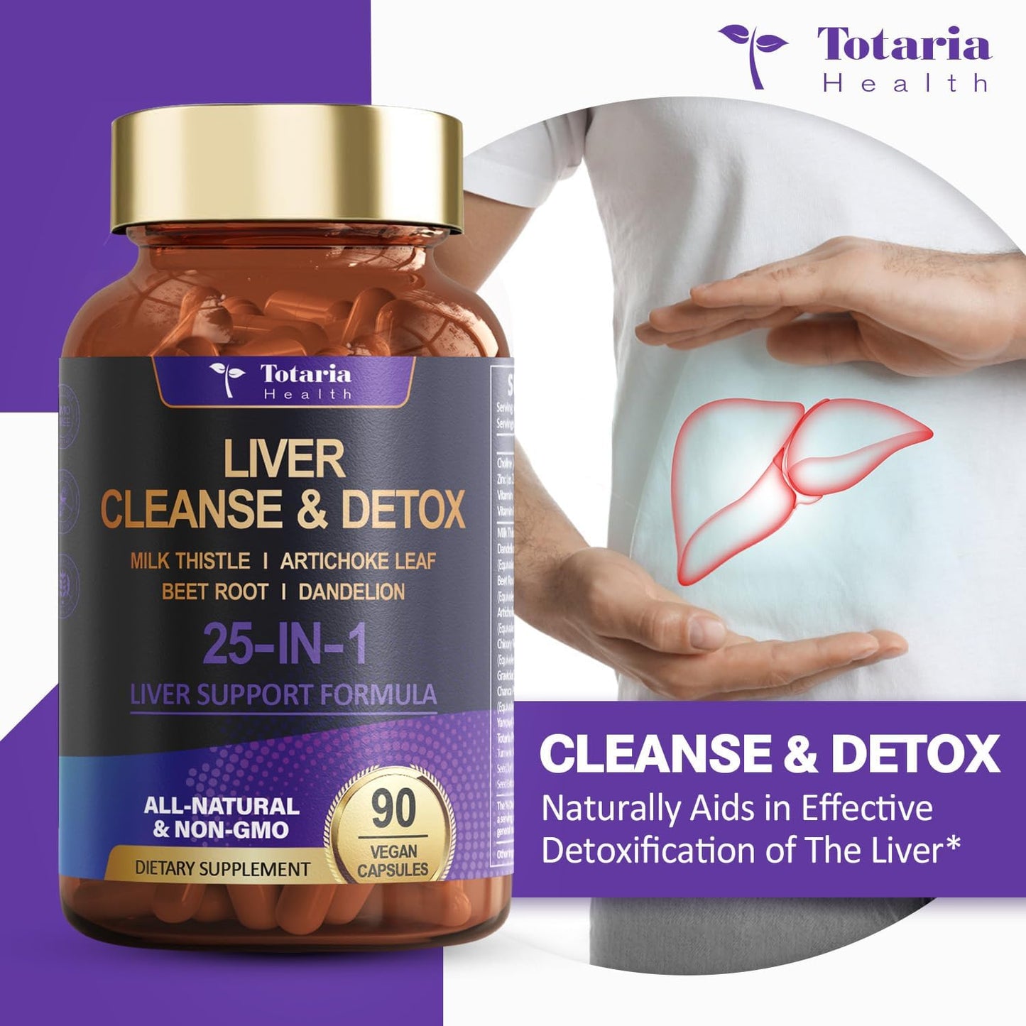 Liver Cleanse Detox & Repair Supplement with Milk Thistle, Dandelion Root, Beetroot - 90 Vegan Capsules - Liver Health Support