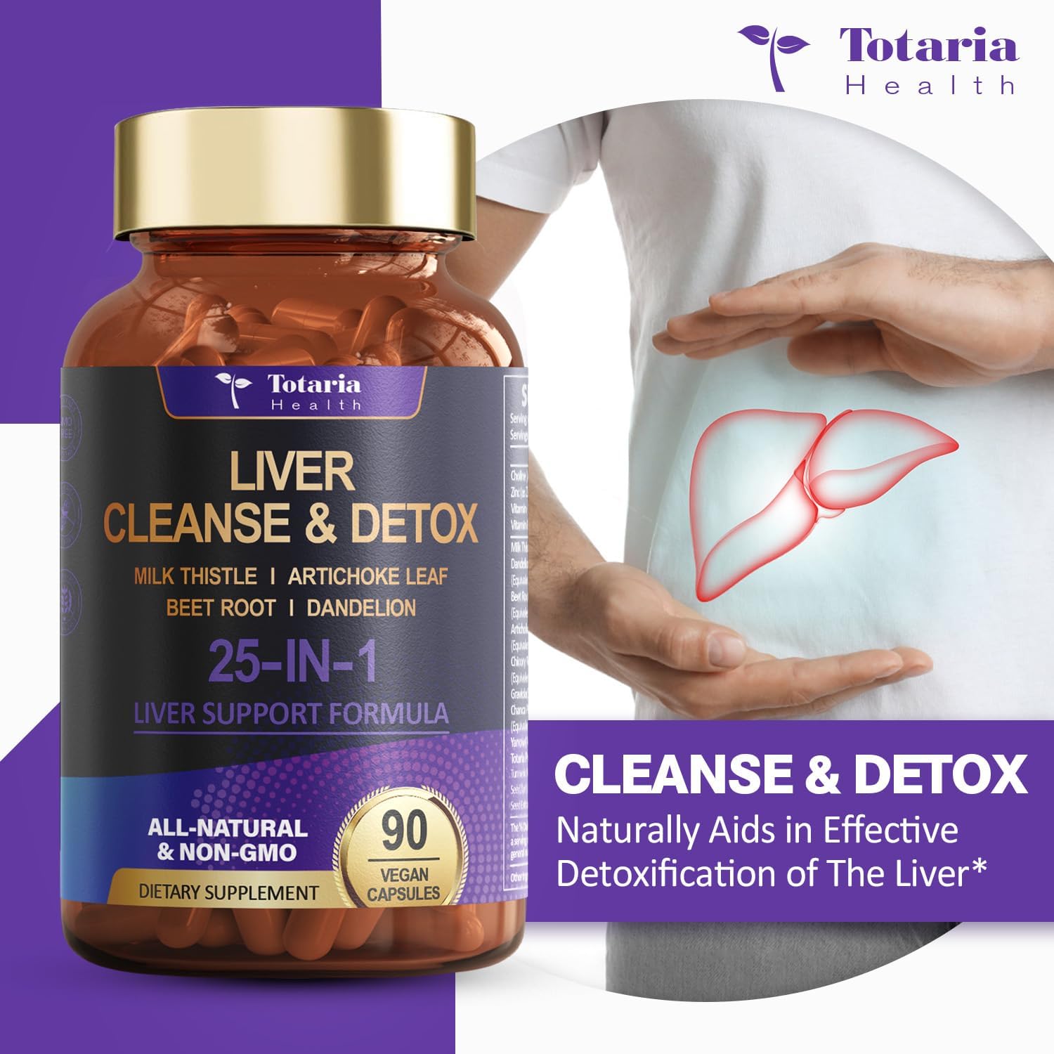 Liver Cleanse Detox & Repair Supplement with Milk Thistle, Dandelion Root, Beetroot - 90 Vegan Capsules - Liver Health Support