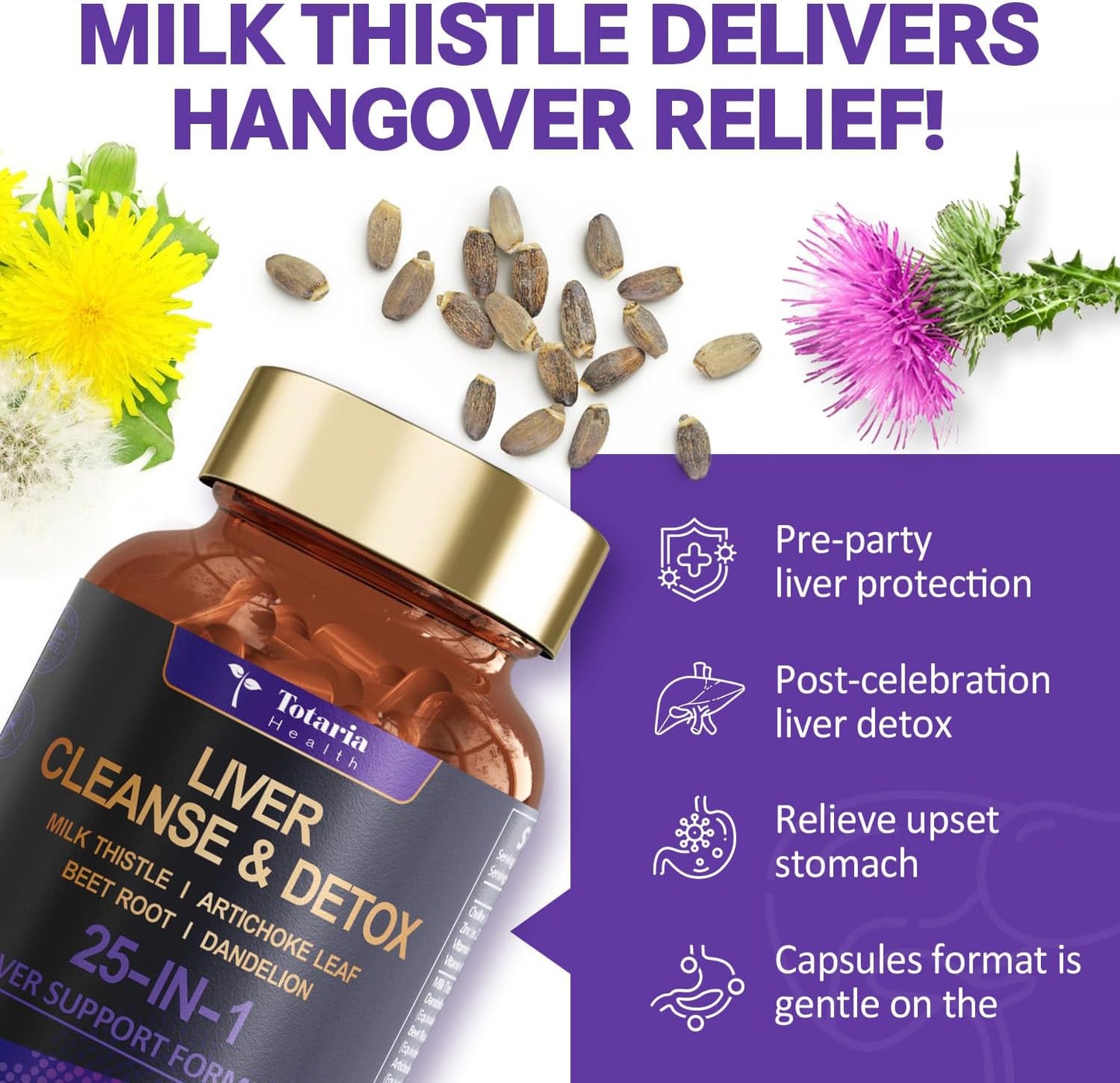 Liver Cleanse Detox & Repair Supplement with Milk Thistle, Dandelion Root, Beetroot - 90 Vegan Capsules - Liver Health Support