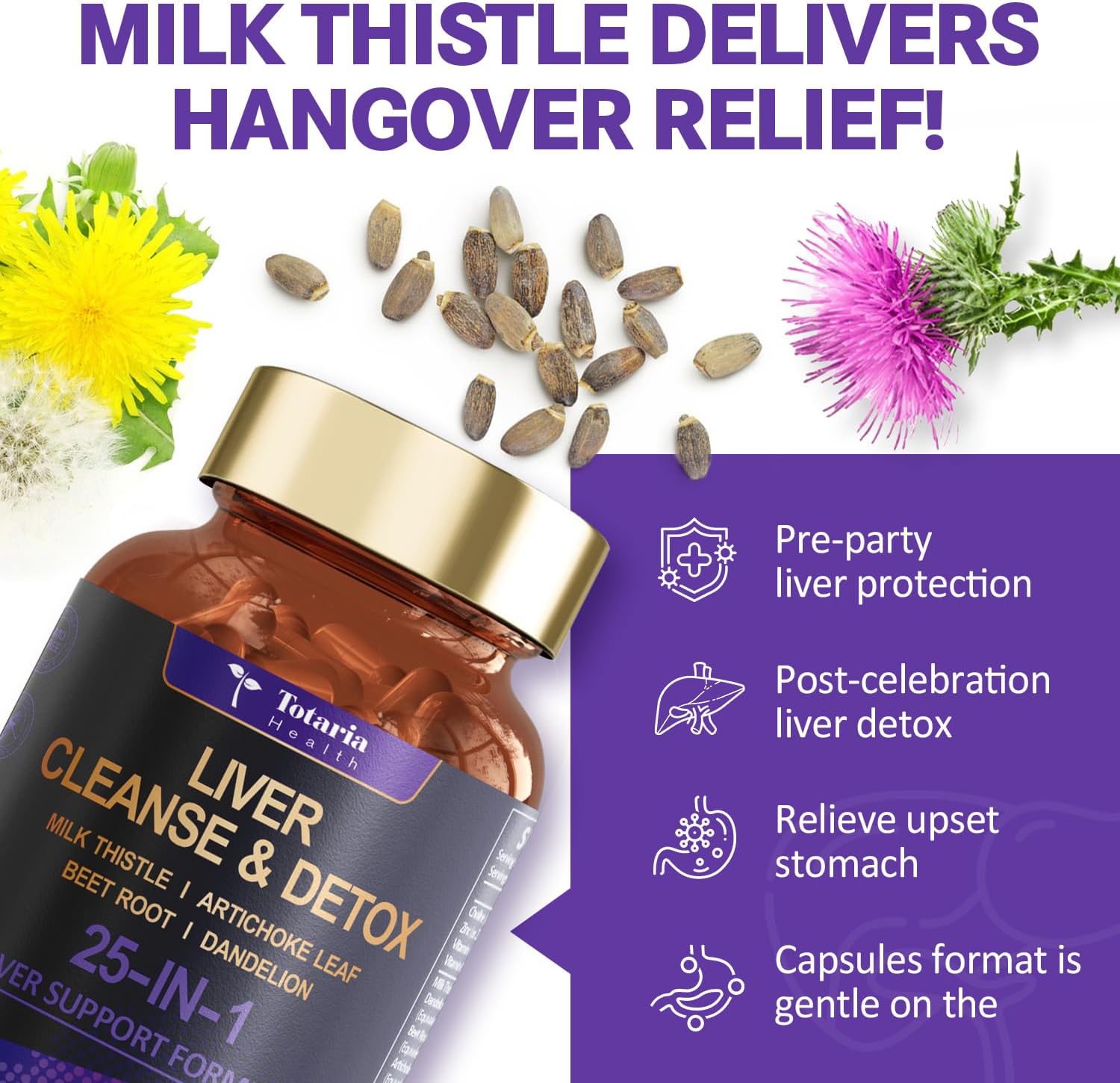 Liver Cleanse Detox & Repair Supplement with Milk Thistle, Dandelion Root, Beetroot - 90 Vegan Capsules - Liver Health Support
