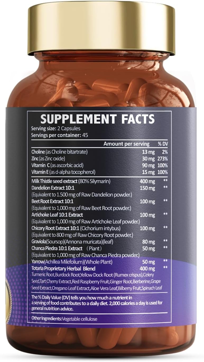 Liver Cleanse Detox & Repair Supplement with Milk Thistle, Dandelion Root, Beetroot - 90 Vegan Capsules - Liver Health Support