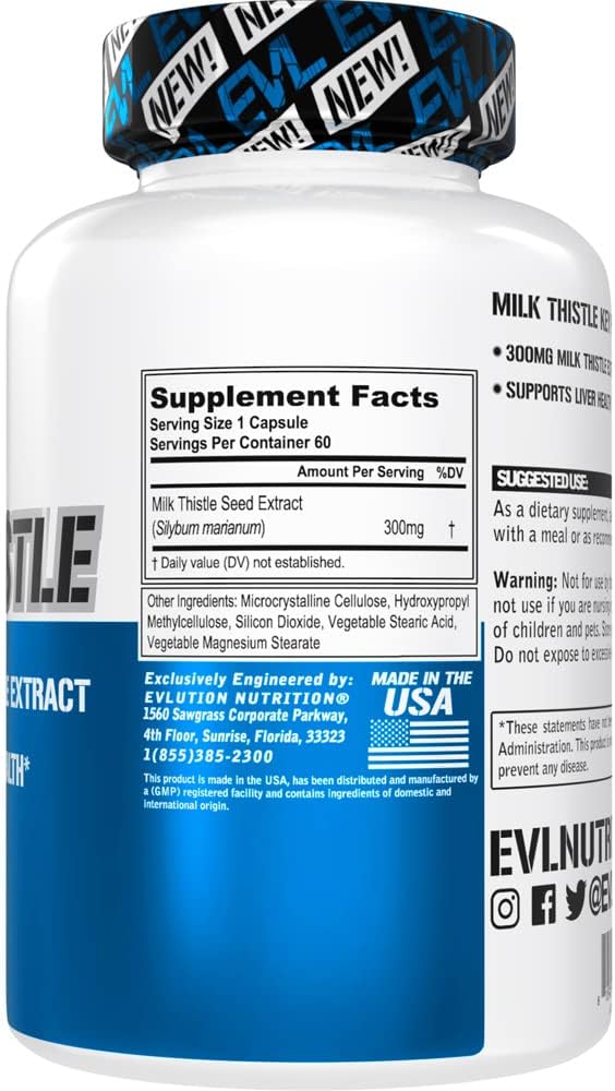 Liver Cleanse Detox & Repair Supplement with Silymarin Milk Thistle Extract - 60 Non-GMO Capsules for Herbal Liver Support by Evlution
