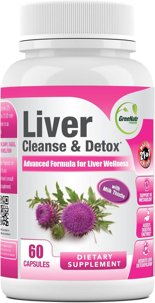 Liver Cleanse Detox Supplement with Milk Thistle, Berberine, Ginger, Beet Root, Dandelion, Artichoke, and Chanca Piedra - Optimal Liver Health Support - 1 Bottle