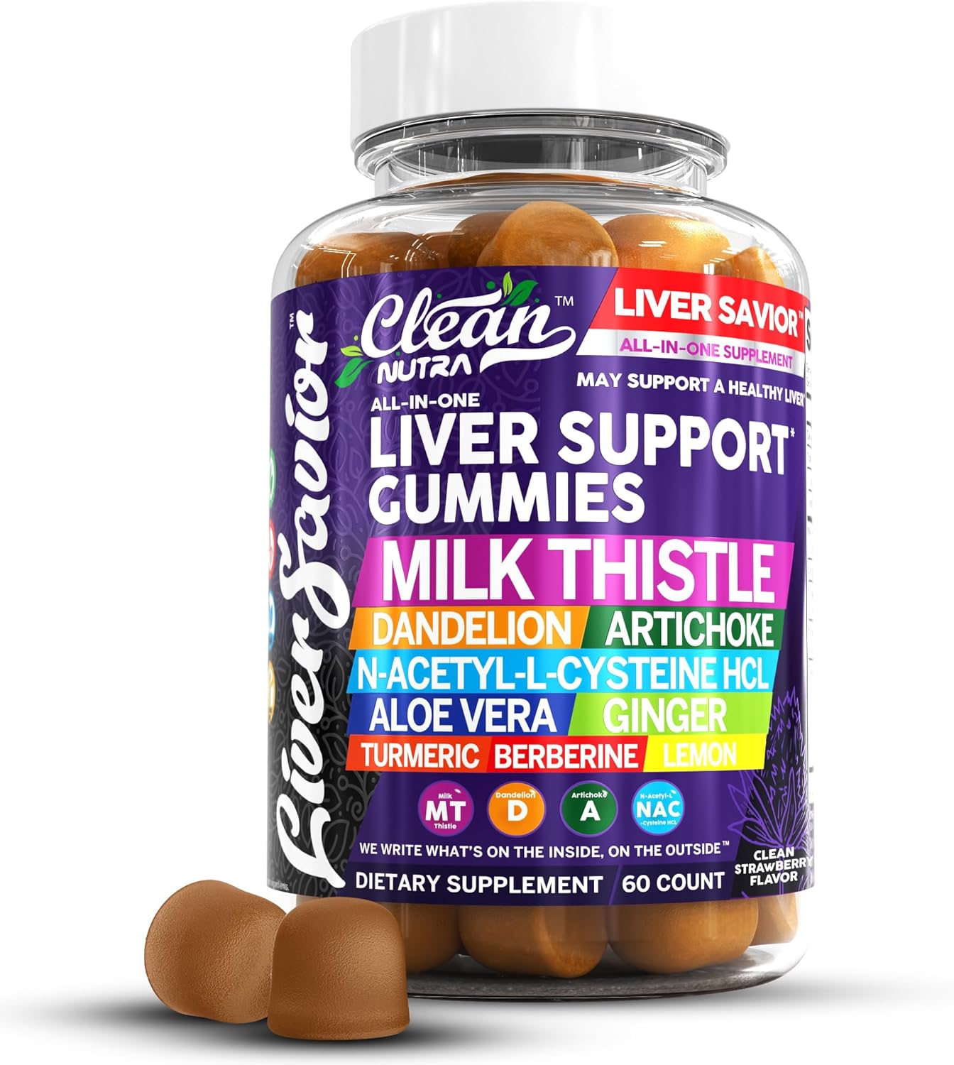 Liver Cleanse Detox Support Gummies with Milk Thistle & More - Clean Nutraceuticals Liver Cleanse Gummy Vitamins with Turmeric, Berberine, and More