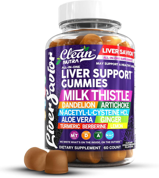 Liver Cleanse Detox Support Gummies with Milk Thistle & More - Clean Nutraceuticals Liver Cleanse Gummy Vitamins with Turmeric, Berberine, and More