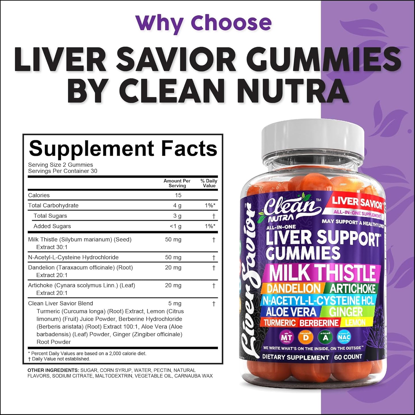Liver Cleanse Detox Support Gummies with Milk Thistle & More - Clean Nutraceuticals Liver Cleanse Gummy Vitamins with Turmeric, Berberine, and More