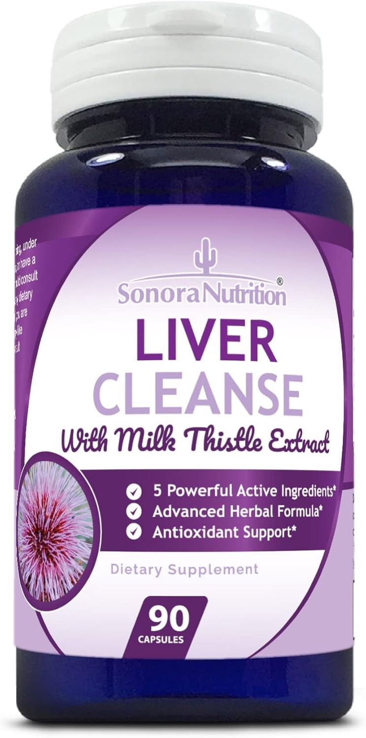 Liver Cleanse & Detox Support Supplement with Milk Thistle, Artichoke, Dandelion, Turmeric - 90 Capsules
