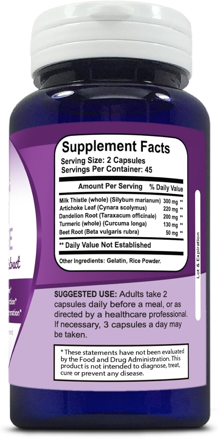 Liver Cleanse & Detox Support Supplement with Milk Thistle, Artichoke, Dandelion, Turmeric - 90 Capsules
