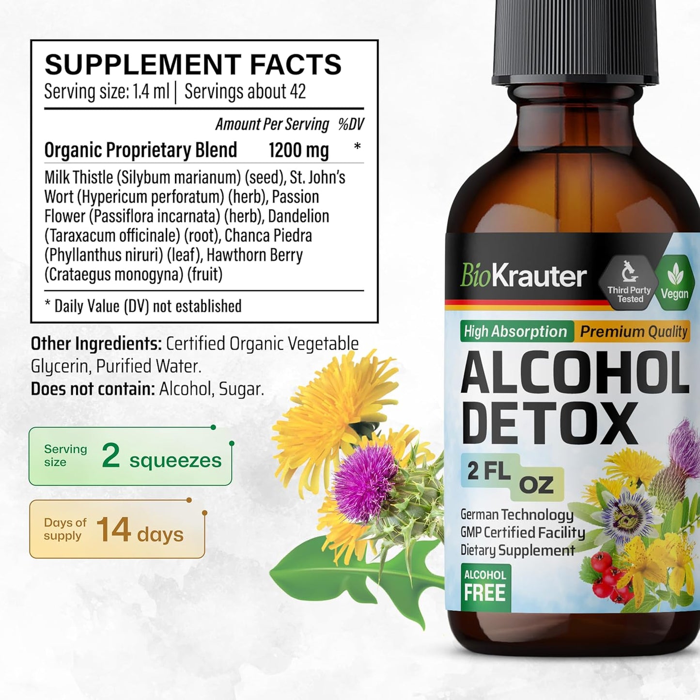 Liver Cleanse Tincture with Milk Thistle & Dandelion - Alcohol Detox Support - Vegan Liquid Extract - 2 Fl.Oz.
