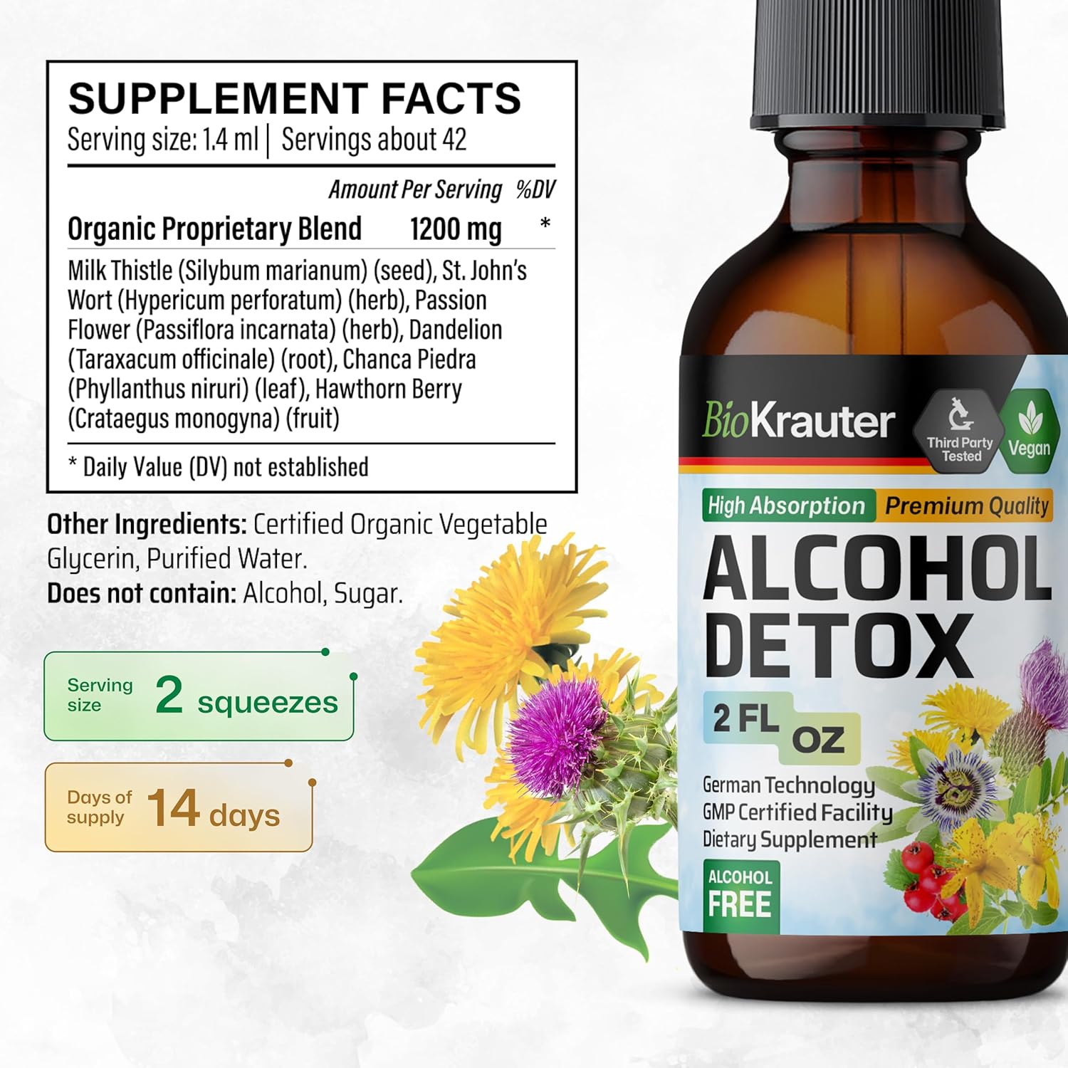 Liver Cleanse Tincture with Milk Thistle & Dandelion - Alcohol Detox Support - Vegan Liquid Extract - 2 Fl.Oz.