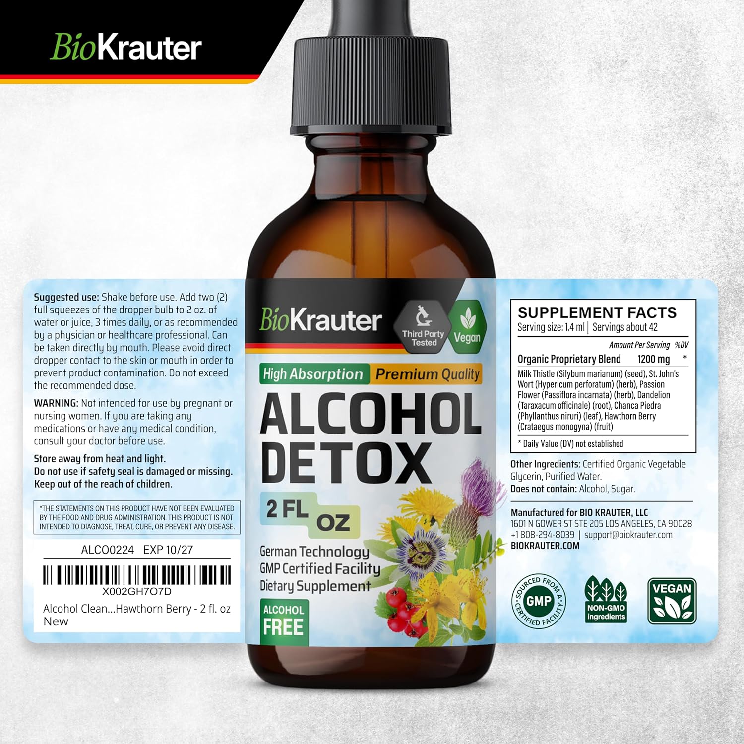 Liver Cleanse Tincture with Milk Thistle & Dandelion - Alcohol Detox Support - Vegan Liquid Extract - 2 Fl.Oz.